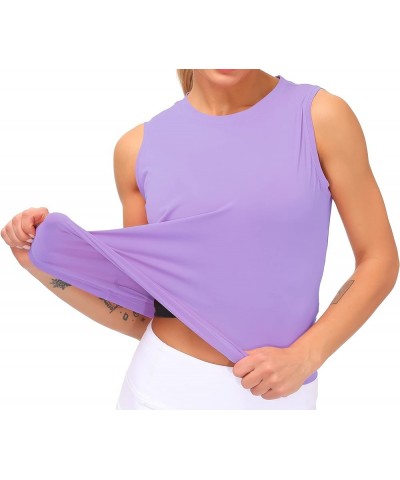 Women Sleeveless Yoga Tops Workout Cool T-Shirt Running Short Tank Crop Tops Light Purple $10.11 Activewear