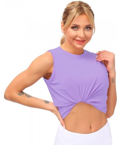 Women Sleeveless Yoga Tops Workout Cool T-Shirt Running Short Tank Crop Tops Light Purple $10.11 Activewear