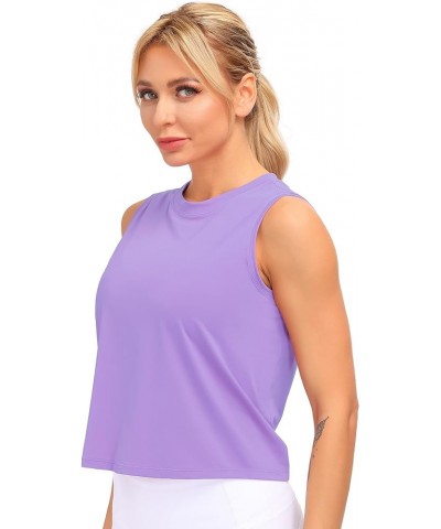 Women Sleeveless Yoga Tops Workout Cool T-Shirt Running Short Tank Crop Tops Light Purple $10.11 Activewear