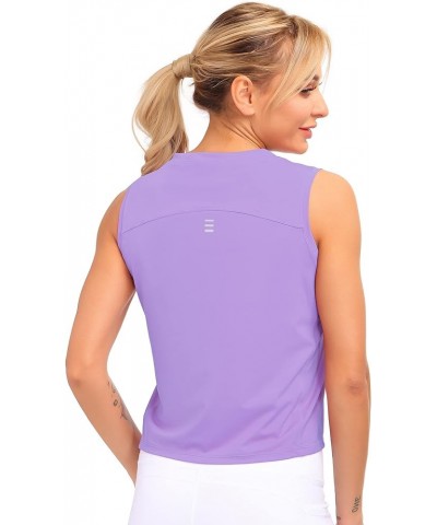 Women Sleeveless Yoga Tops Workout Cool T-Shirt Running Short Tank Crop Tops Light Purple $10.11 Activewear