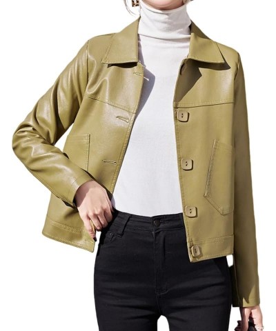 Women Bomber Jacket Cropped Biker Jacket Lapel Button Down Long Sleeve Winter Warm Pu Fashion Casual Coats Yellow $26.99 Coats