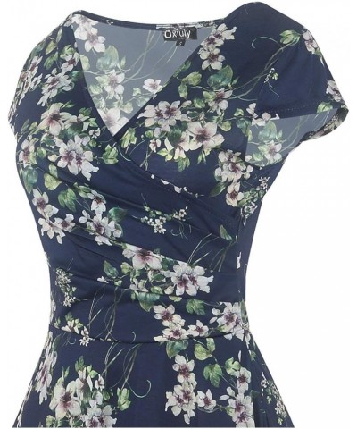 Women's Casual Dresses Criss-Cross V-Neck Floral Flare Midi Summer Dress OX233 Blue Green F $19.23 Dresses