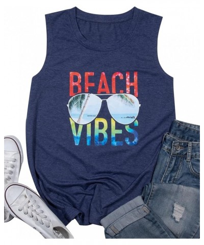 Beach Vibes Tank Tops Women Casual Summer Beach Letter Printed Tank Tops Hawaiian Vacation Sleeveless Tee Blue-a $7.64 Tanks