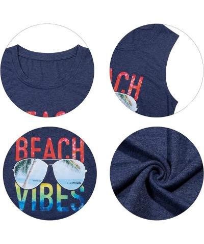 Beach Vibes Tank Tops Women Casual Summer Beach Letter Printed Tank Tops Hawaiian Vacation Sleeveless Tee Blue-a $7.64 Tanks