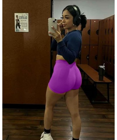 Workout Butt Lifting Shorts for Women High Waisted Seamless Gym Yoga Booty Shorts Booty Pitaya Purple $10.50 Activewear