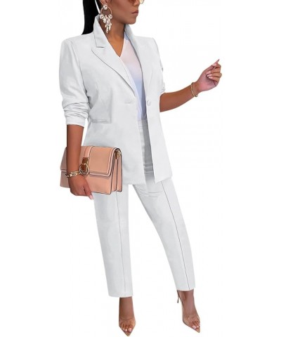 Women's Blazer Suit Set 2 Piece Long Pants Sleeve Button Jacket Solid Work Business Casual Office Outfits White $28.51 Suits