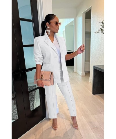 Women's Blazer Suit Set 2 Piece Long Pants Sleeve Button Jacket Solid Work Business Casual Office Outfits White $28.51 Suits