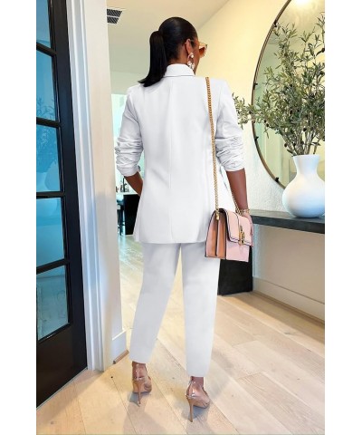 Women's Blazer Suit Set 2 Piece Long Pants Sleeve Button Jacket Solid Work Business Casual Office Outfits White $28.51 Suits