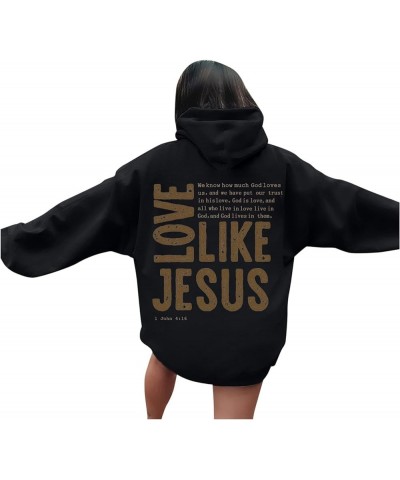 Jesus Loves You Hoodies For Women Oversized Letter Print Hooded Pullover Tops Casual Long Sleeve Sweatshirts Graphic Tunics A...