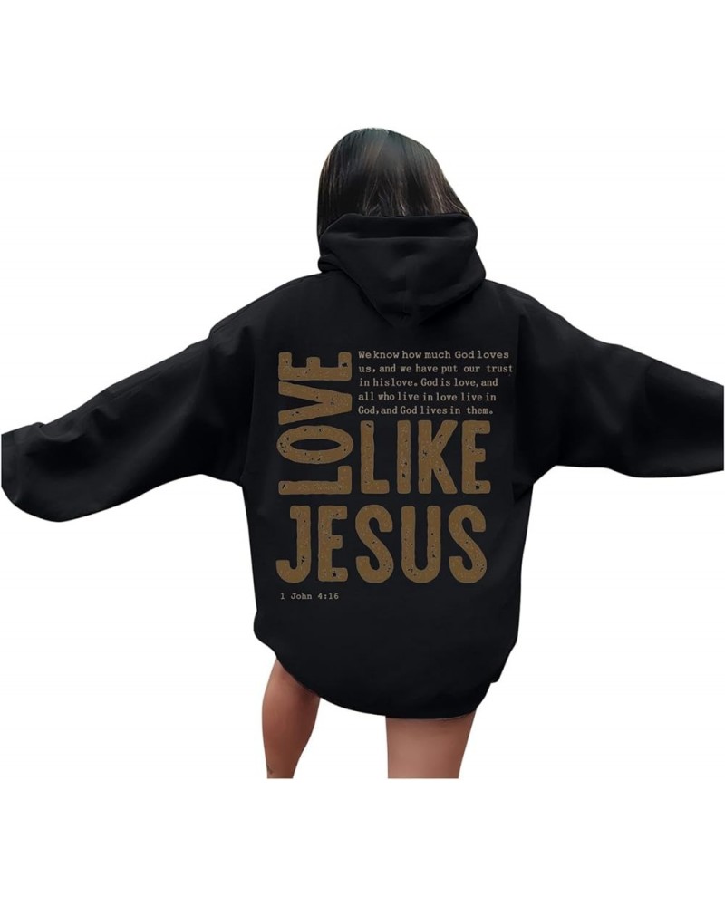 Jesus Loves You Hoodies For Women Oversized Letter Print Hooded Pullover Tops Casual Long Sleeve Sweatshirts Graphic Tunics A...