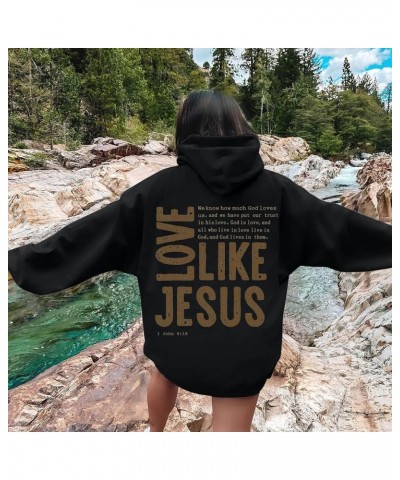 Jesus Loves You Hoodies For Women Oversized Letter Print Hooded Pullover Tops Casual Long Sleeve Sweatshirts Graphic Tunics A...