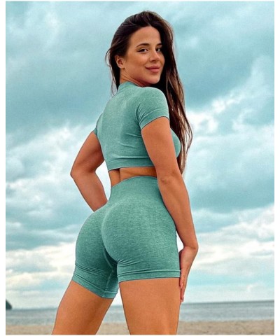 Women 3 Pieces Workout Biker Shorts Athletic Running High Waist Seamless Gym Yoga Casual Summer Shorts Blue/Green/Coral $20.2...