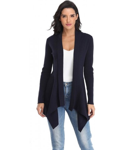 Women Drape Open Front Cardigan Sweater Long Sleeve Irregular Hem Blue $16.34 Sweaters
