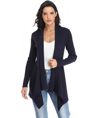 Women Drape Open Front Cardigan Sweater Long Sleeve Irregular Hem Blue $16.34 Sweaters