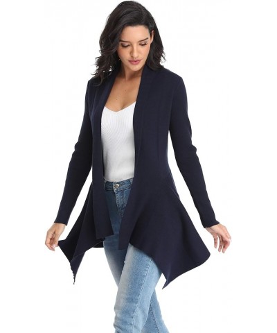 Women Drape Open Front Cardigan Sweater Long Sleeve Irregular Hem Blue $16.34 Sweaters