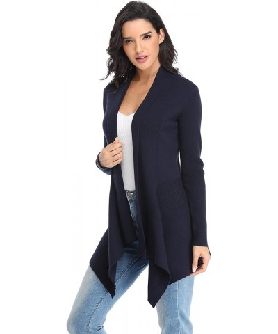 Women Drape Open Front Cardigan Sweater Long Sleeve Irregular Hem Blue $16.34 Sweaters