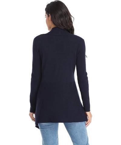 Women Drape Open Front Cardigan Sweater Long Sleeve Irregular Hem Blue $16.34 Sweaters