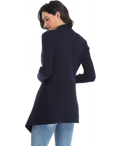 Women Drape Open Front Cardigan Sweater Long Sleeve Irregular Hem Blue $16.34 Sweaters