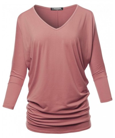 Women's Loose Fit 3/4 Sleeve Drape Dolman Top with Plus Size Stu003_mauve $13.10 T-Shirts