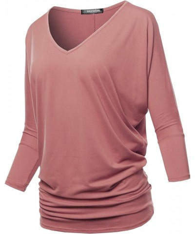 Women's Loose Fit 3/4 Sleeve Drape Dolman Top with Plus Size Stu003_mauve $13.10 T-Shirts