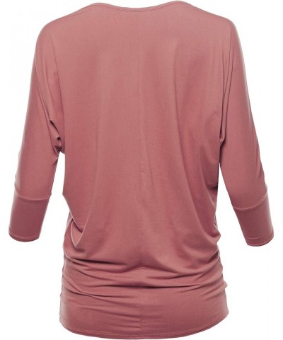 Women's Loose Fit 3/4 Sleeve Drape Dolman Top with Plus Size Stu003_mauve $13.10 T-Shirts