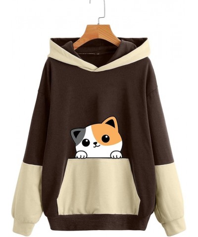 Sweatshirts for Women Trendy,Teen Girl Cute Cat Print Sweatshirt Long Sleeve Hoodies Color Block Hooded  Fall Clothes Hoodies...