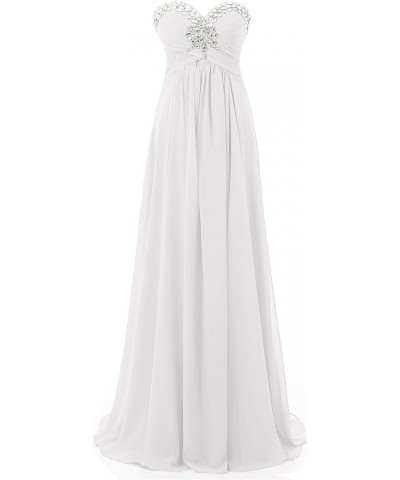 Women's Beaded Crystals Long Prom Evening Dress Ball Gown Bridesmaid Dresses White $31.68 Dresses