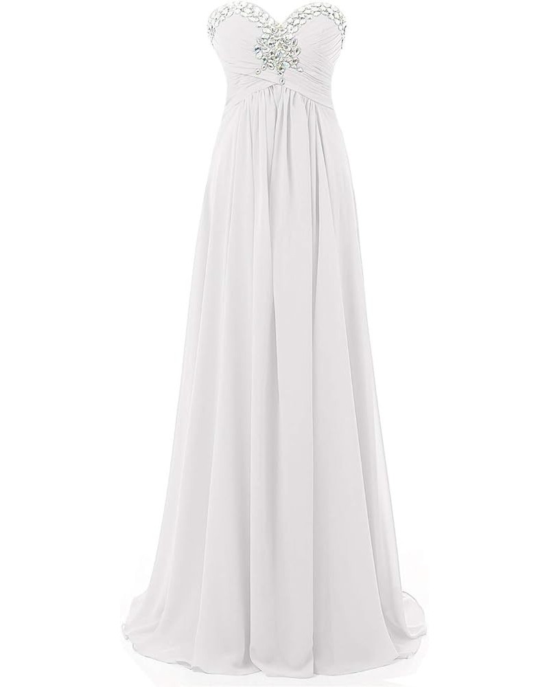 Women's Beaded Crystals Long Prom Evening Dress Ball Gown Bridesmaid Dresses White $31.68 Dresses