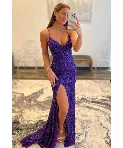 Prom Dresses 2024 Spaghetti Straps Sequin Ball Gown Mermaid Formal Evening Dress Champagne $27.95 Dresses