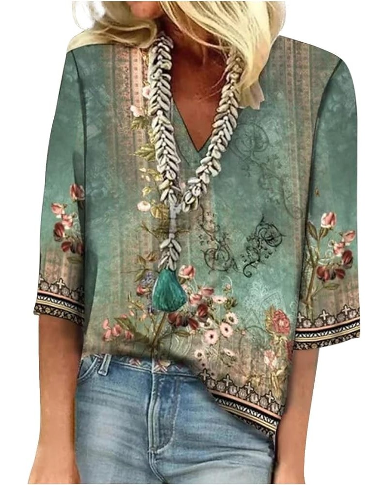 3/4 Length Sleeve Shirts for Women Womens Fall Fashion 2023 Casual Summer Blouses Crewneck Tops E-army Green $6.95 Blouses