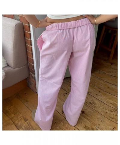 Womens Striped Lounge Pants Y2K Loose Drawstring Elastic Waist Wide Leg Straight Long Pants with Pockets Streetwear Pink 1 $8...