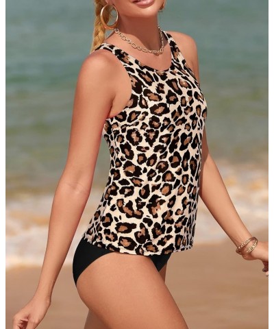 Two Piece Tankini Swimsuits Tummy Control Bathing Suits High Neck Tankini Top with Bottoms for Women Leopard 1 $21.23 Swimsuits