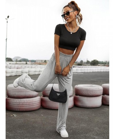 Women's Casual Wide Leg High Waisted Palazzo Pleated Pants Trousers Light Grey M $20.16 Pants