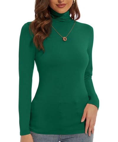 Women's Turtleneck Long Sleeve Shirts Slim Fitted Lightweight Base Layer Casual Tops Green $8.84 Activewear