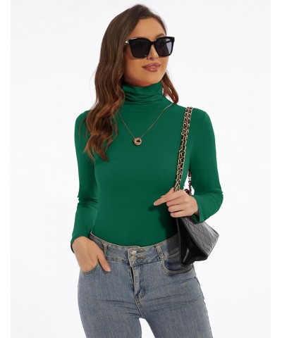 Women's Turtleneck Long Sleeve Shirts Slim Fitted Lightweight Base Layer Casual Tops Green $8.84 Activewear