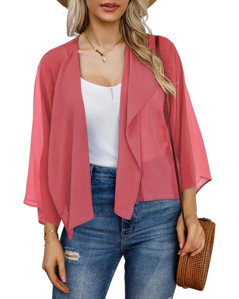 Womens Summer Tops Short Shrugs Kimono Cardigans Casual Chiffon Bolero Jackets B-light Red $11.59 Sweaters