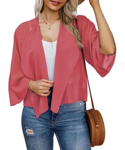 Womens Summer Tops Short Shrugs Kimono Cardigans Casual Chiffon Bolero Jackets B-light Red $11.59 Sweaters