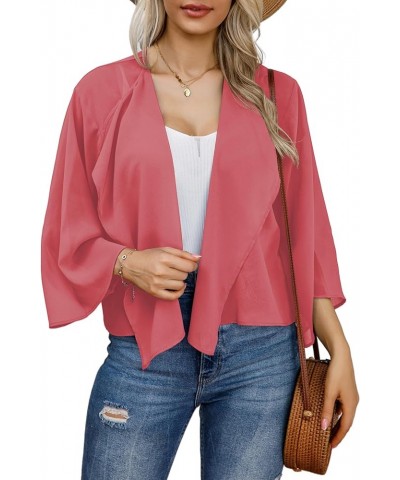 Womens Summer Tops Short Shrugs Kimono Cardigans Casual Chiffon Bolero Jackets B-light Red $11.59 Sweaters