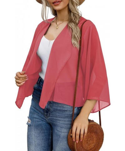 Womens Summer Tops Short Shrugs Kimono Cardigans Casual Chiffon Bolero Jackets B-light Red $11.59 Sweaters