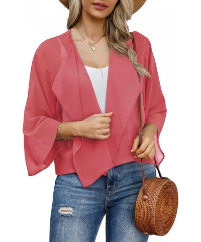 Womens Summer Tops Short Shrugs Kimono Cardigans Casual Chiffon Bolero Jackets B-light Red $11.59 Sweaters