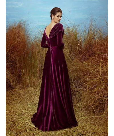 Long Sleeve Velvet Evening Dresses A-line Asymmetrical Neck Formal Wedding Guest Dress Pink $33.75 Dresses