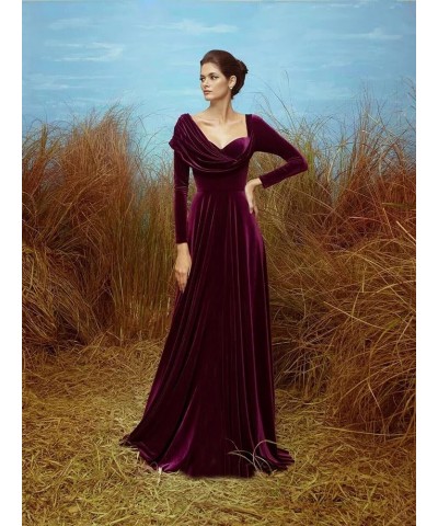 Long Sleeve Velvet Evening Dresses A-line Asymmetrical Neck Formal Wedding Guest Dress Pink $33.75 Dresses