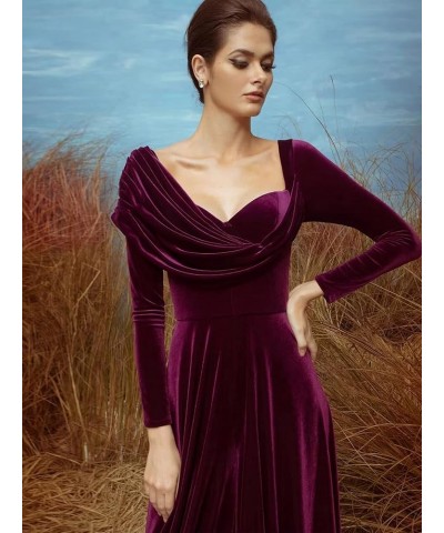 Long Sleeve Velvet Evening Dresses A-line Asymmetrical Neck Formal Wedding Guest Dress Pink $33.75 Dresses