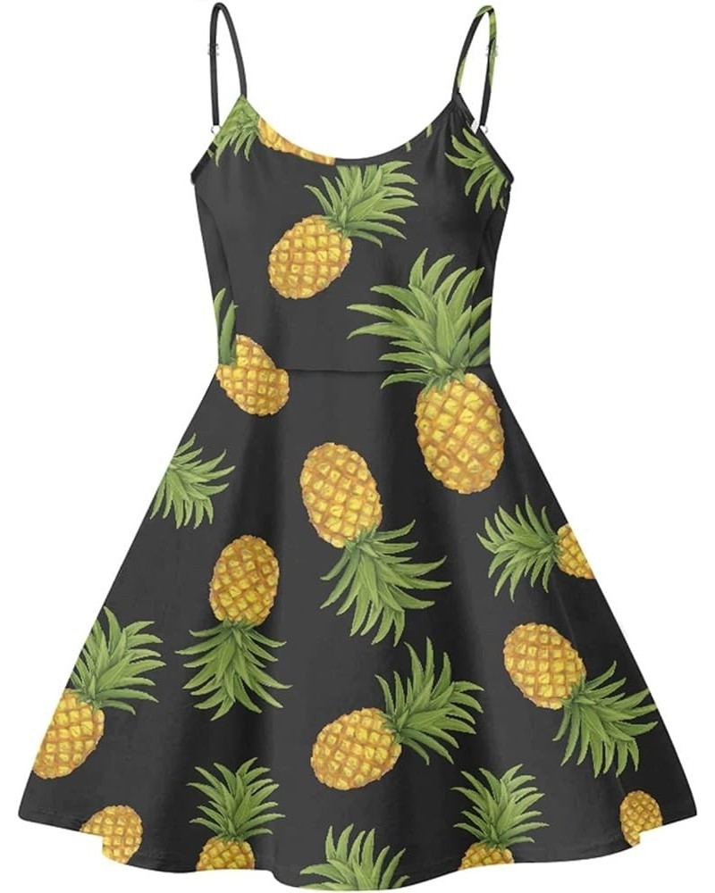 Women Girls Summer Sleeveless Dress Casual Swing Beach Cover Up Knee Length Dresses,Large Size XS-4XL Pineapple $9.03 Swimsuits