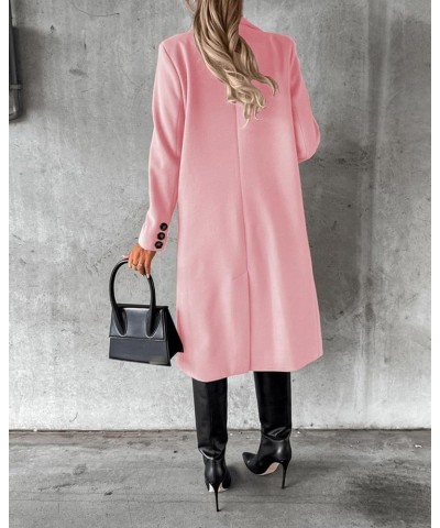 Womens Notched Long Sleeve Double Breasted Faux Wool Midi Trench Pea Coat Knee Length Long Outerwear Overcoat Pink $18.40 Coats