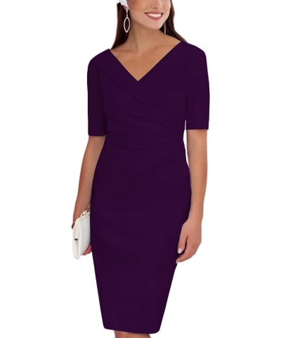 Sheath/Column Mother of The Bride Dress Wedding Guest Elegant Knee Short Sleeve with Ruching 2023 LY028 Grape $50.50 Dresses