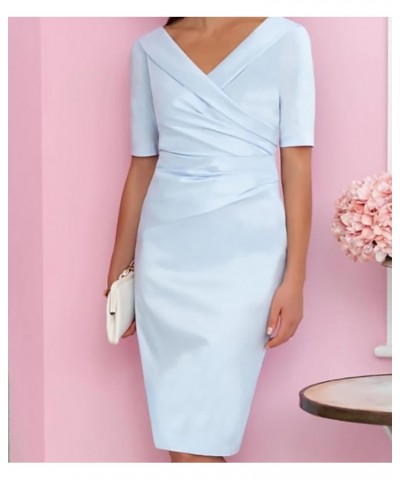 Sheath/Column Mother of The Bride Dress Wedding Guest Elegant Knee Short Sleeve with Ruching 2023 LY028 Grape $50.50 Dresses