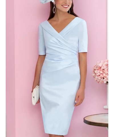 Sheath/Column Mother of The Bride Dress Wedding Guest Elegant Knee Short Sleeve with Ruching 2023 LY028 Grape $50.50 Dresses