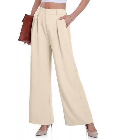 Women's Wide Leg Dress Pants High Elastic Waisted in The Back Business Work Causal Trousers Long Straight Suit Pants Apricot ...