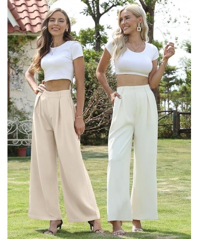 Women's Wide Leg Dress Pants High Elastic Waisted in The Back Business Work Causal Trousers Long Straight Suit Pants Apricot ...